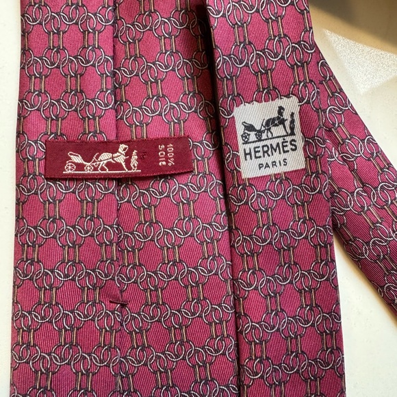 Hermes Other - Vintage 90s Hermes Tie Red Blue Bridle Pattern 100% Silk Luxury - Made in France